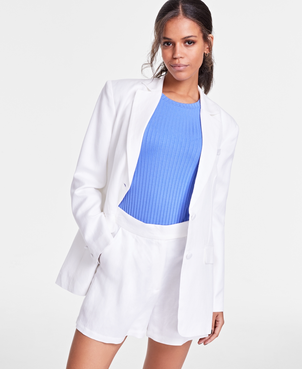 Women's Linen Blend Two-Button Blazer, Created for Macy's - White