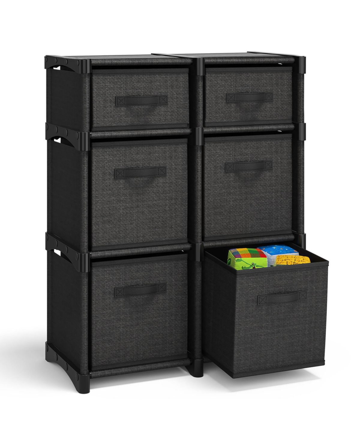 Heavy Duty 6 Cube Storage Organizer with Fabric Storage Bins - Black