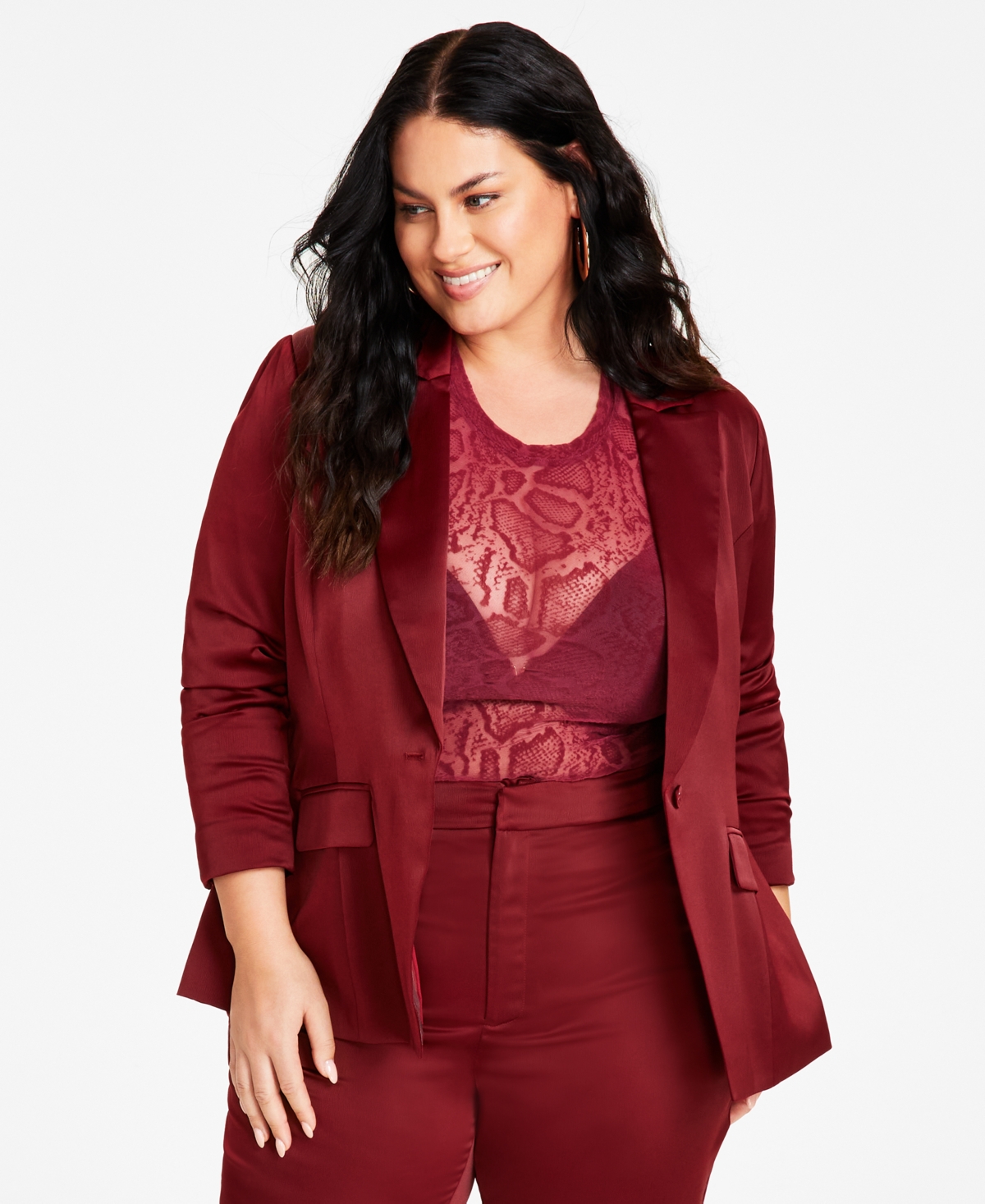 Burgundy plus size blazer sale