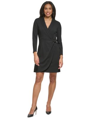 DKNY Women's Shawl-Collar Long-Sleeve Faux-Wrap Dress - Macy's