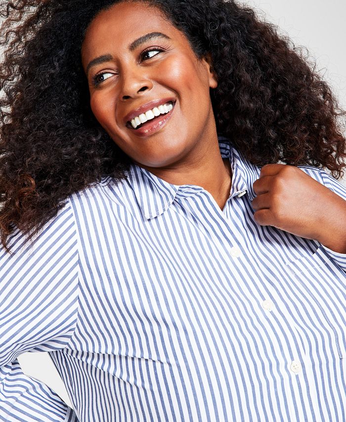 Style & Co Plus Size Striped Button-Down Shirt, Created for Macy's - Macy's