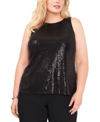 MSK Plus Size Round-Neck Sleeveless Sequin Top - Macy's