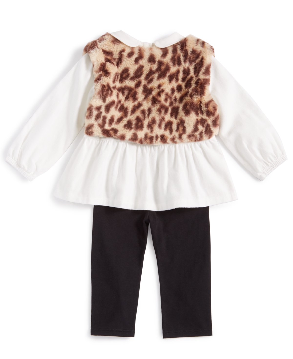 Shop First Impressions Baby Girls Faux Fur Leopard Vest, Collared Top And Pants, 3 Piece Set, Created For Macy's In Angel Whit