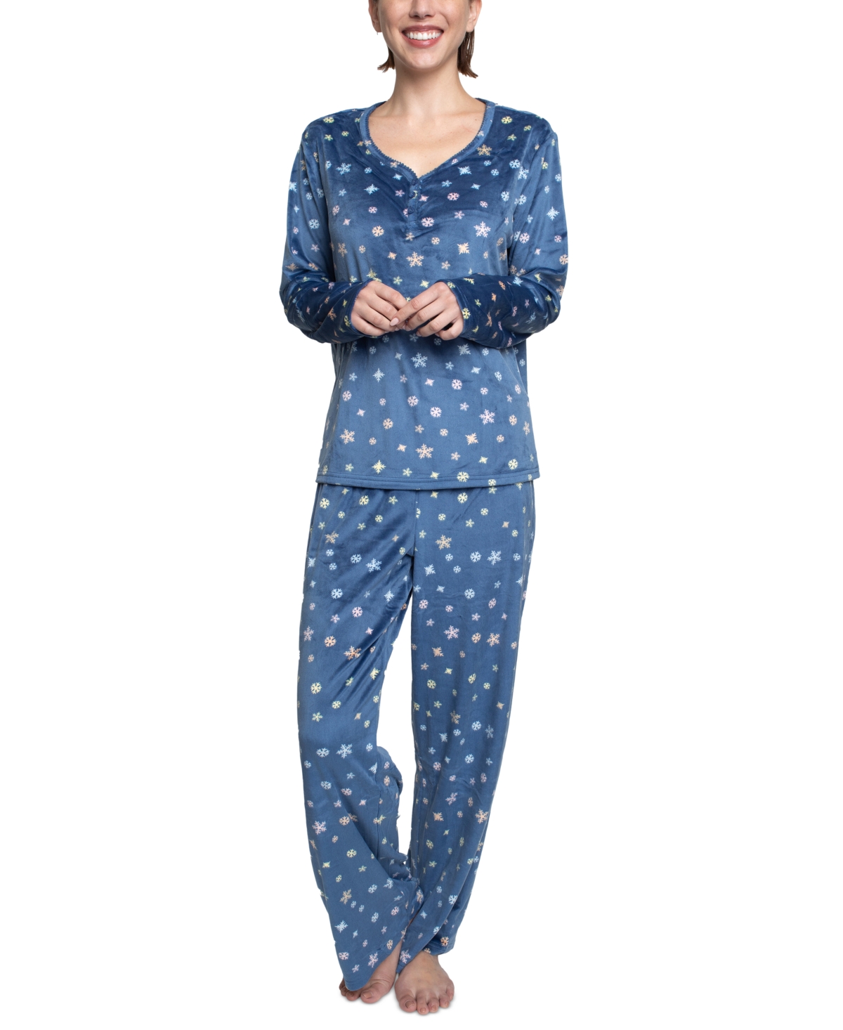 White Orchid Women's 2-pc. Printed Henley Pajamas Set In Stars