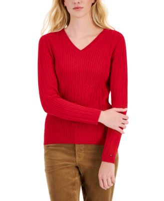 Women's Cotton Cable Ivy V-Neck Sweater