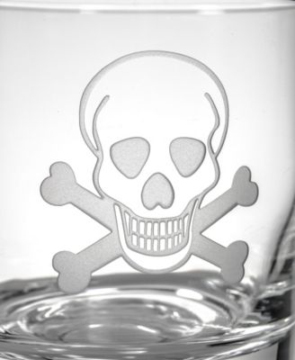 Skull and Crossbones Double Old Fashioned Glass 13oz - Set of 4 Glasses