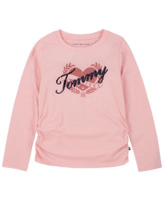 Tommy Hilfiger Big Girls 7-16 Long Sleeve Flip-Sequin Logo Heart T-Shirt
