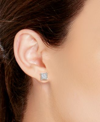Diamond Accent Square Stud Earrings in 10k White, Yellow or Rose Gold