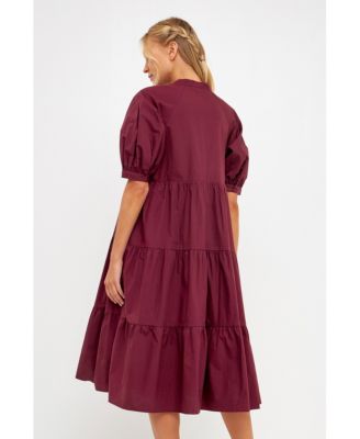 Women's Short Puff Sleeve Midi Dress