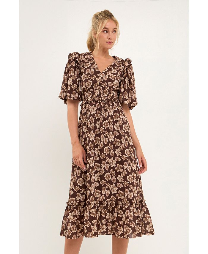 English Factory Women's Crinked Floral Puff Sleeve Maxi Dress - Macy's