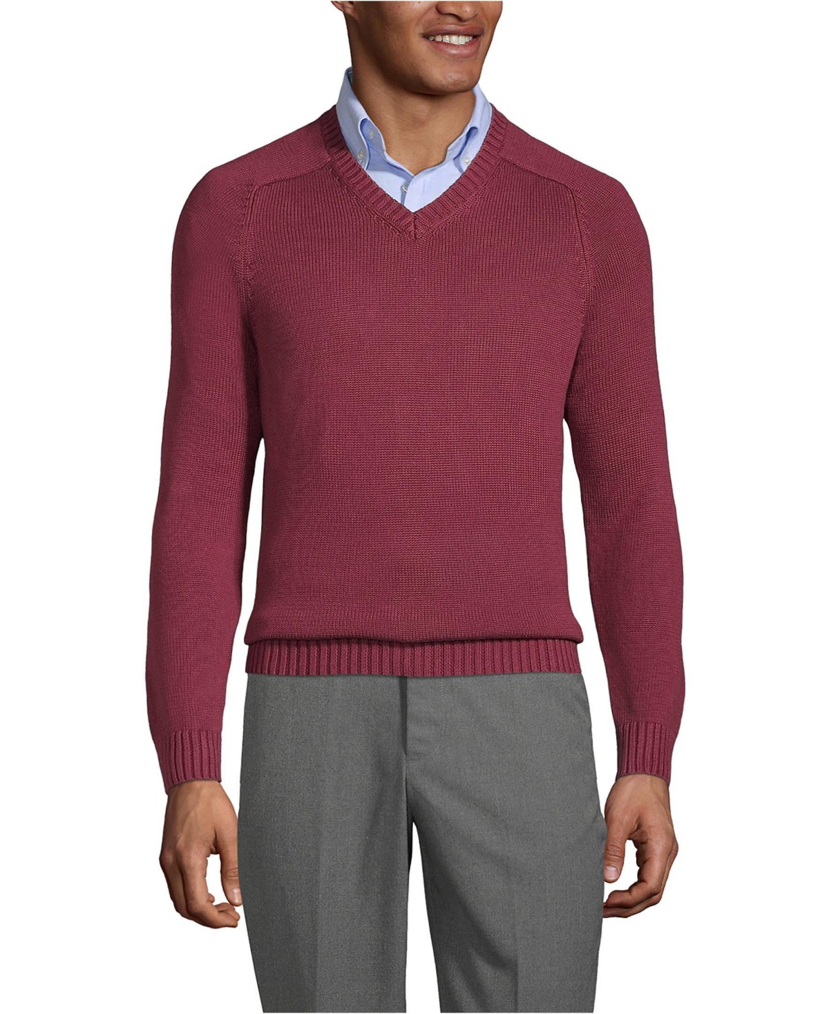 Мужские Lands' End Men's Cotton Modal V-neck Sweater — фото 1
