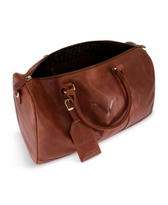 Men's Genuine leather 21 inch bag duffle, with burnished gold detailing.