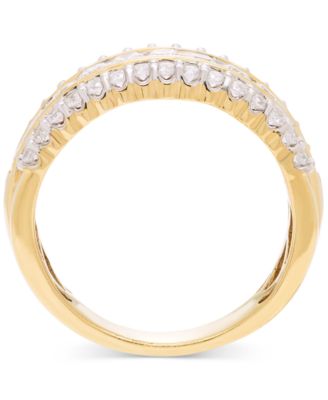 Diamond Three Row Band (1 ct. t.w.) in 14k Two-Tone Gold