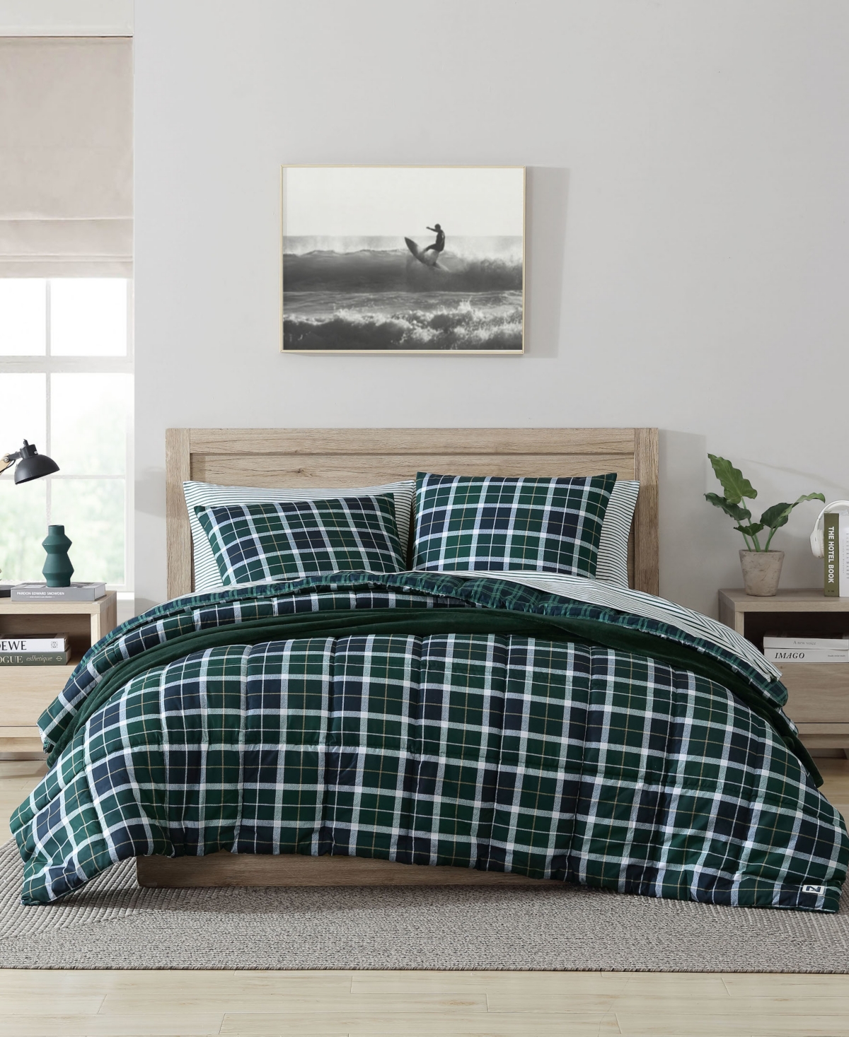 Closeout! Nautica North Sail Plaid Brushed Microfiber 3 Piece Comforter Set
