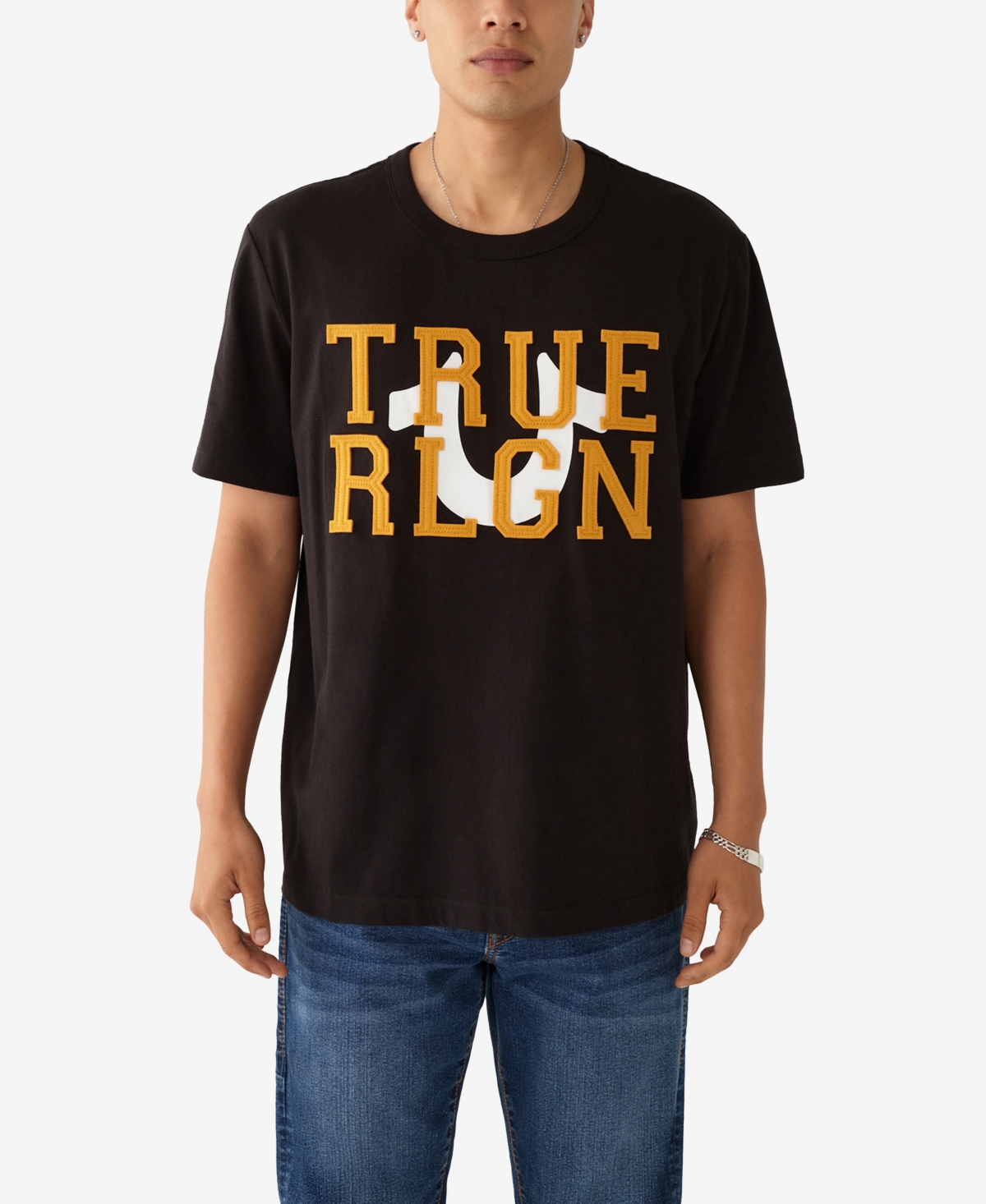 True Religion Men's Short Sleeve Relaxed Felt T-shirt In Jet Black