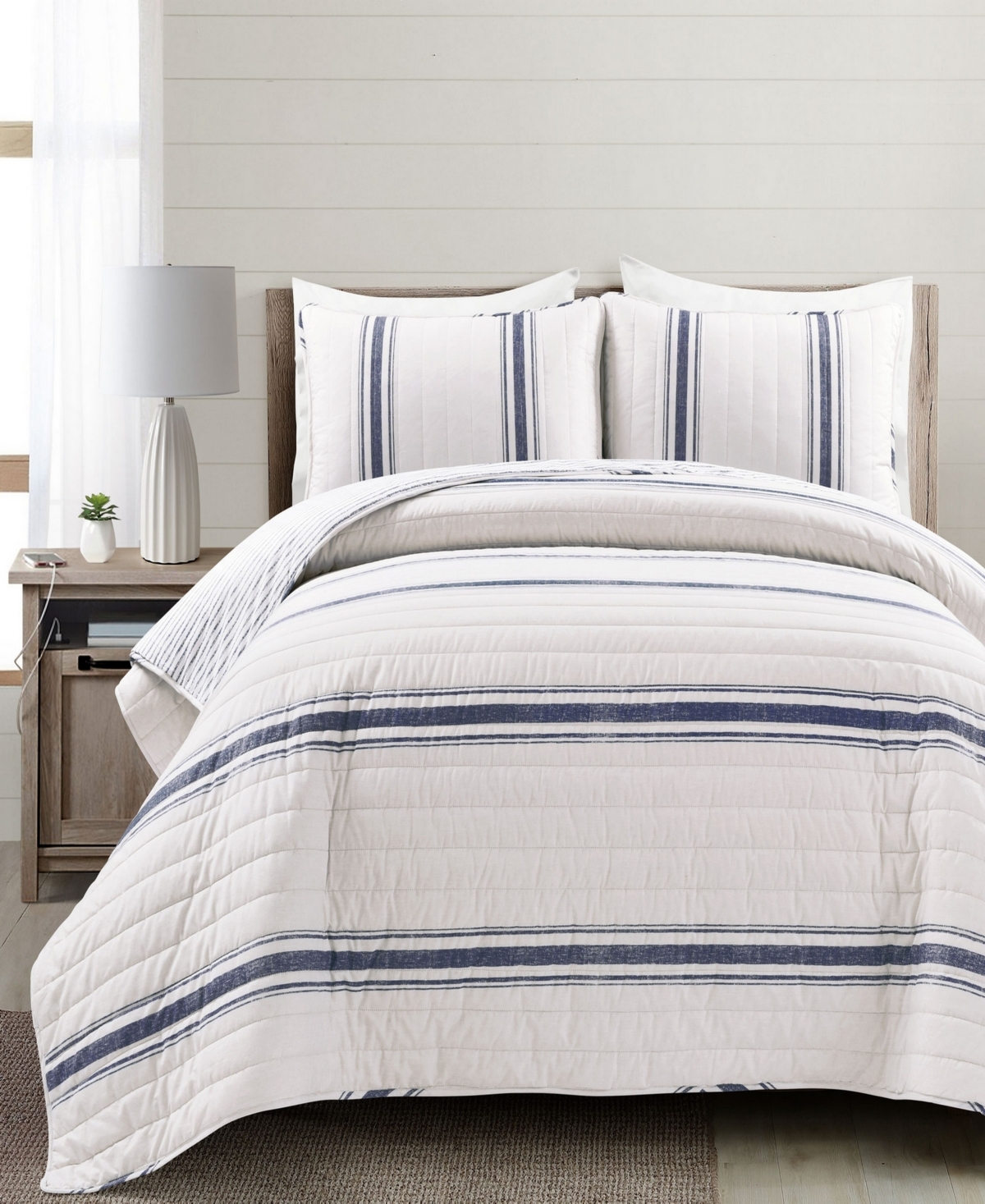 Lush Decor Farmhouse Stripe Reversible Cotton 3-Piece Quilt Set,