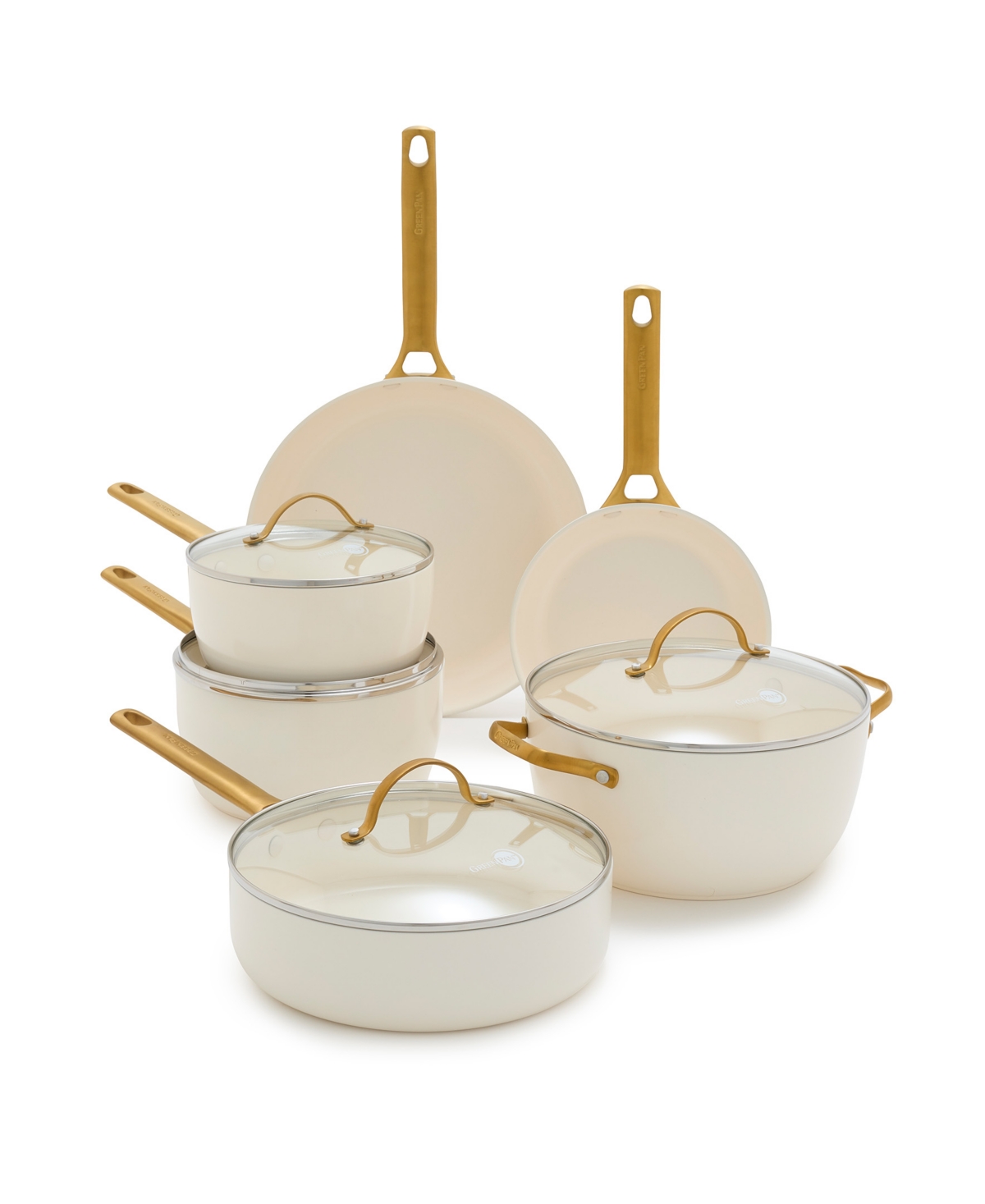Greenpan Reserve Hard Anodized Aluminum, Stainless Steel 10 Piece Nonstick Cookware Set In Cream