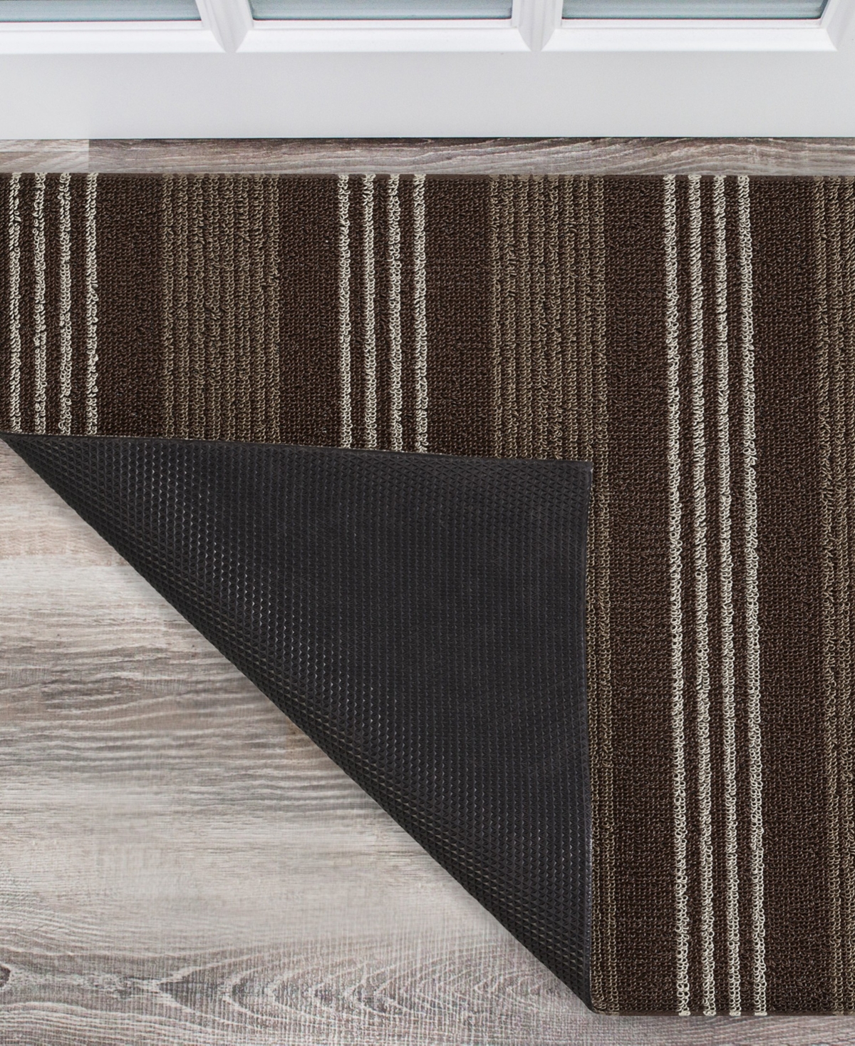 Nautica Polyvinyl Chloride Loop Utility Indoor or Outdoor Striped Mat