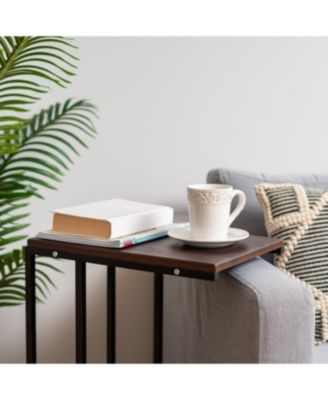 USA Wood and Metal Frame Side Table, Accent Sofa End Table Coffee Snack, Bedroom Night Stand, Living Room Computer Desk, C-Shape Wide