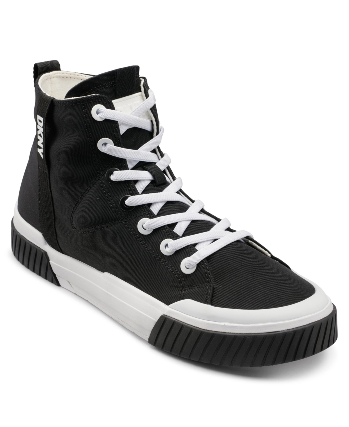 Shop Dkny Men's Nylon Two Tone Branded Sole Hi Top Sneakers In Black