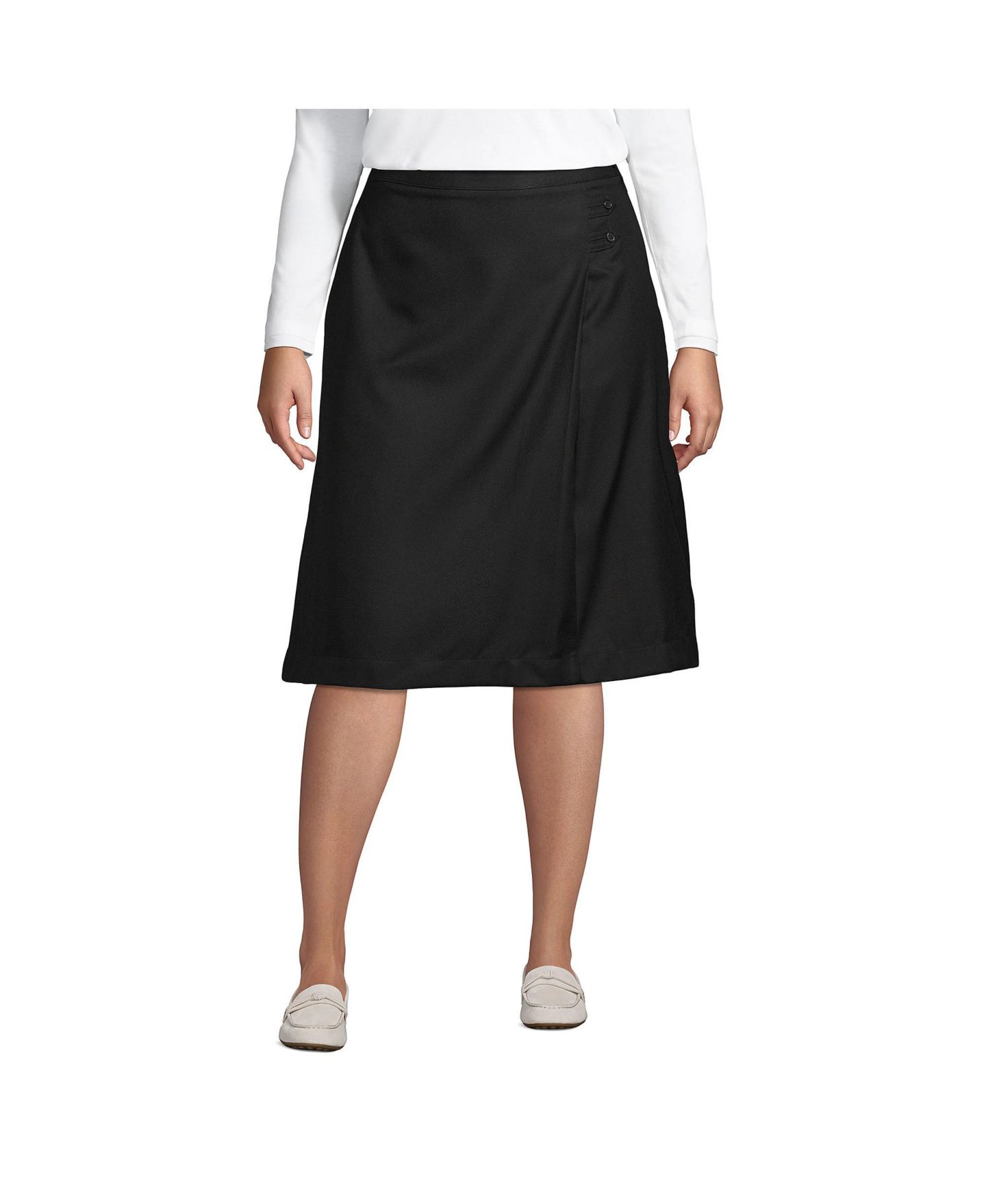 Женская юбка Lands' End Solid A-line Skirt Below the Knee, цвет: Чёрный — фото 2