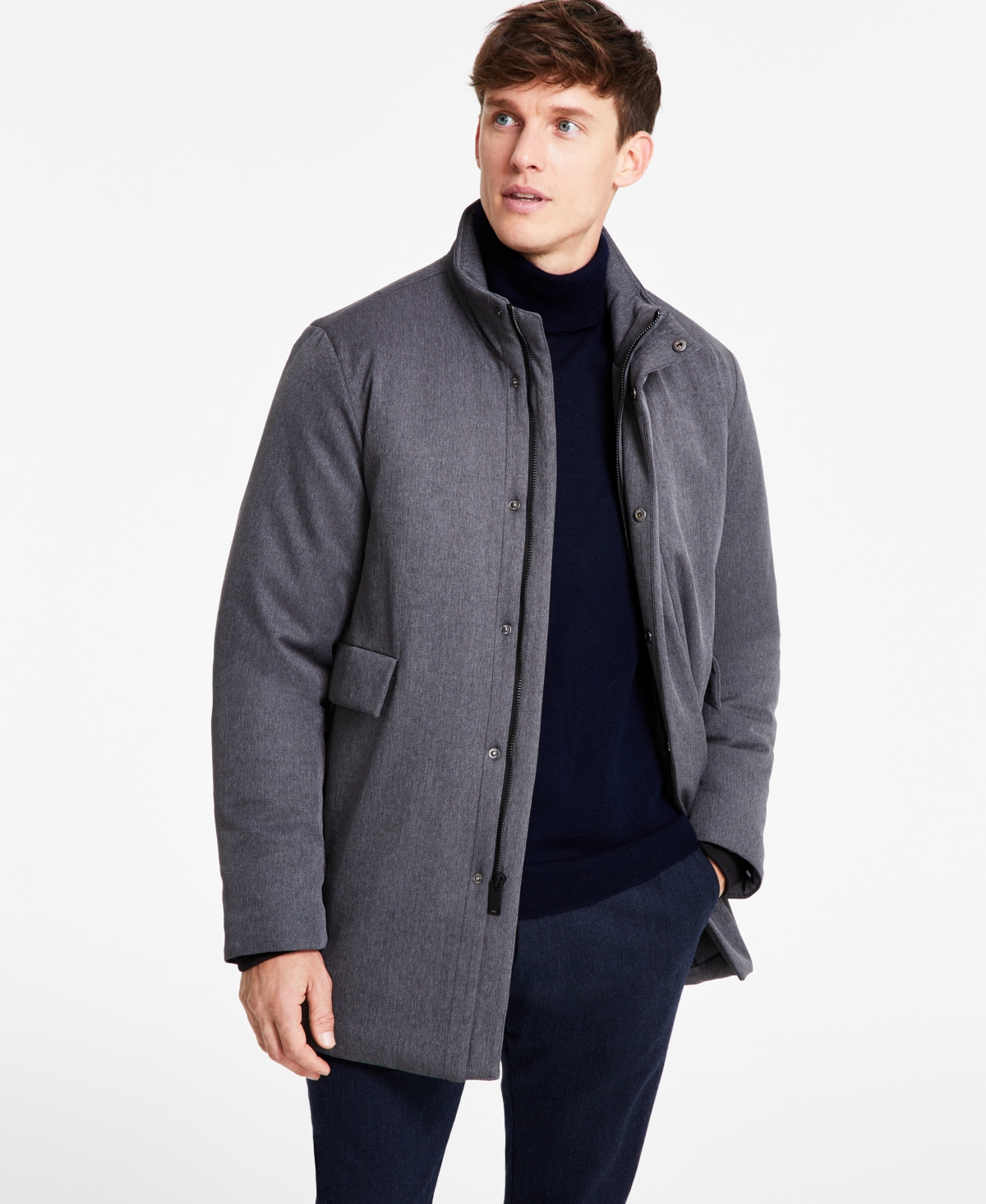 Dkny Men's 3/4-length Full-zip Traveler Jacket In Grey