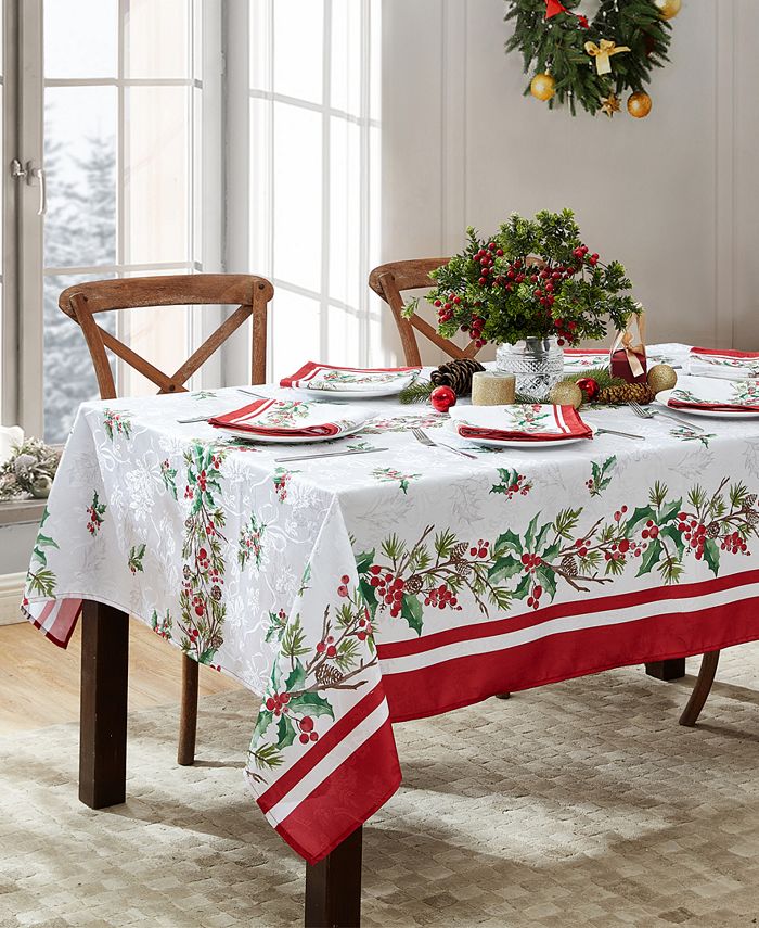 Elrene Perfect Holly Double Border Tablecloth 60