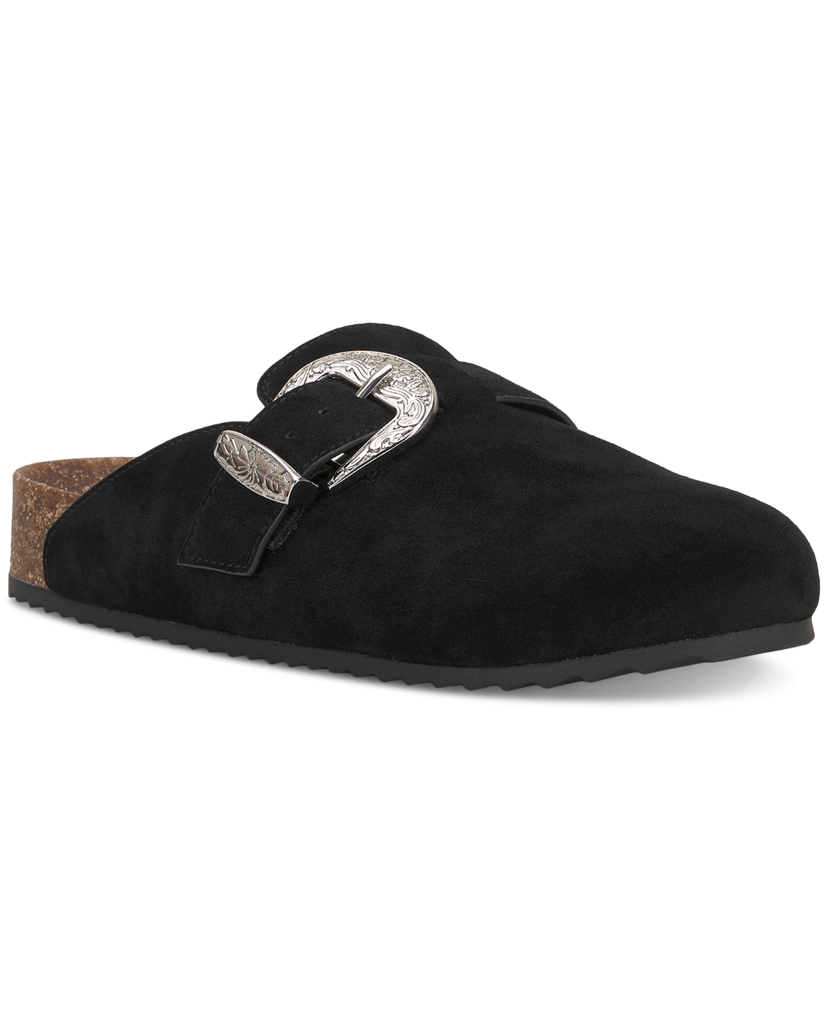 Inc International Concepts Women's Wenna Slip-on Buckled Clogs, Created For Macy's In Black Suede