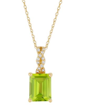 Macy's - Peridot (2-1/5 ct. t.w.) & Diamond (1/20 ct. t.w.) Emerald-Cut 18" Pendant Necklace in 14k Gold