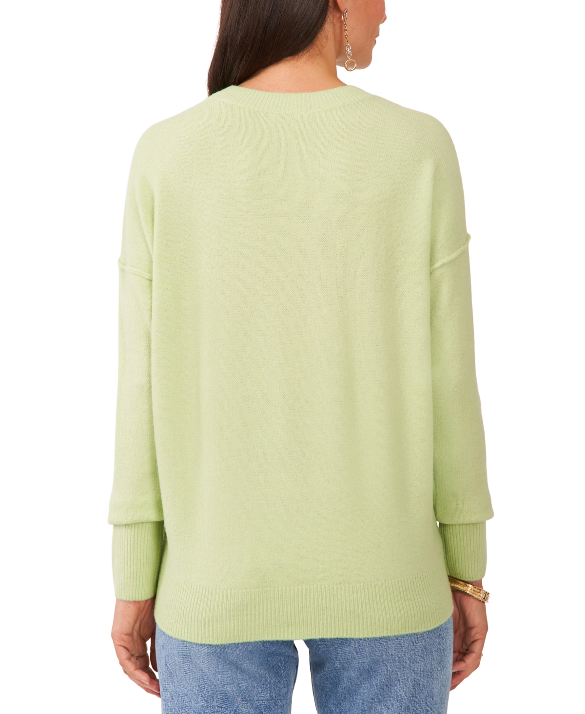 Vince Camuto Women's Cozy Crewneck Long-sleeve Extend-shoulder Sweater In Green