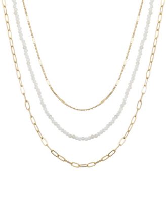 Genuine Glass Stone and 14K Gold Plated Layered Necklace Set, 3 Pieces