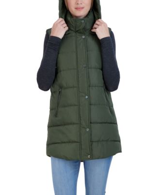 Sebby Collection Women's Long Puffer Vest With Detachable Hood - Macy's