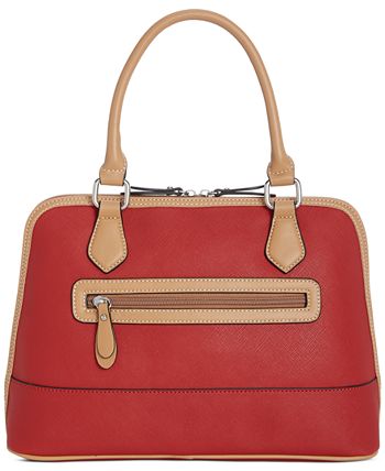 Calvin Klein Bag Signature Dome Satchel Crossbody Purse Size Large Red &  Brown