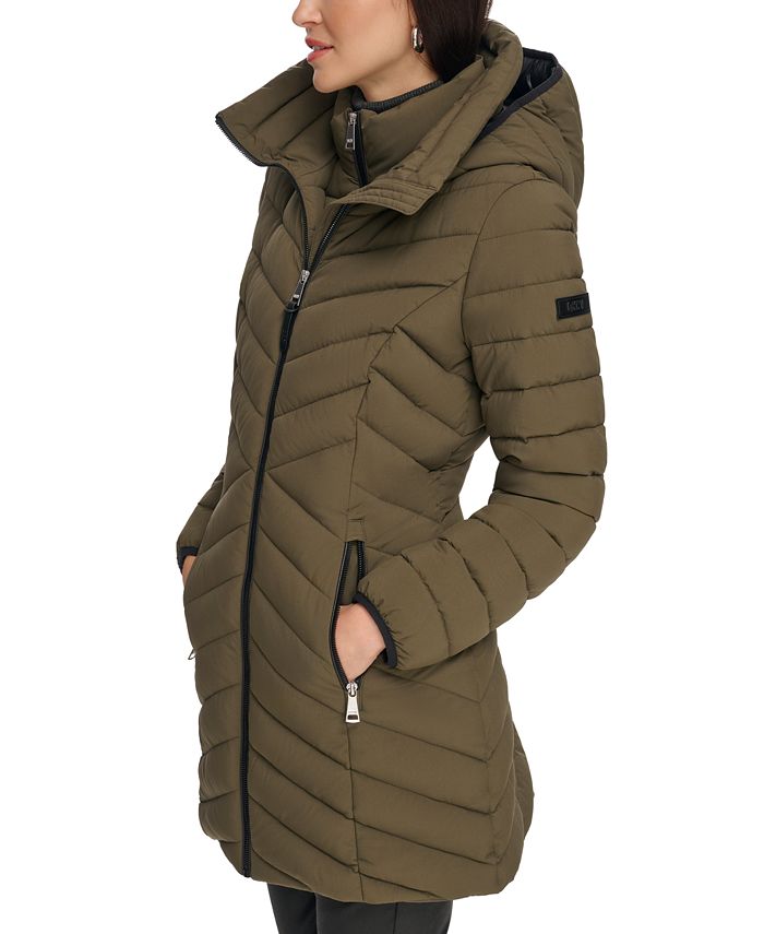 DKNY Women's Bibbed Hooded Lightweight Puffer Coat, Created for Macy's ...