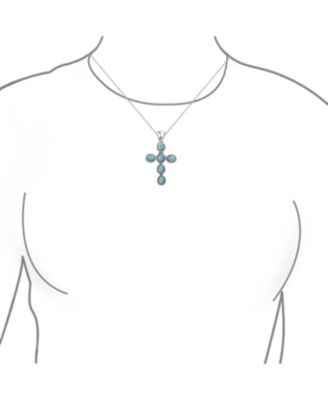 South Western Style Blue Natural Lapis Lazuli Rope Bezel Set Cross Pendant Sterling Silver Necklace 18 In Chain 1.5 In