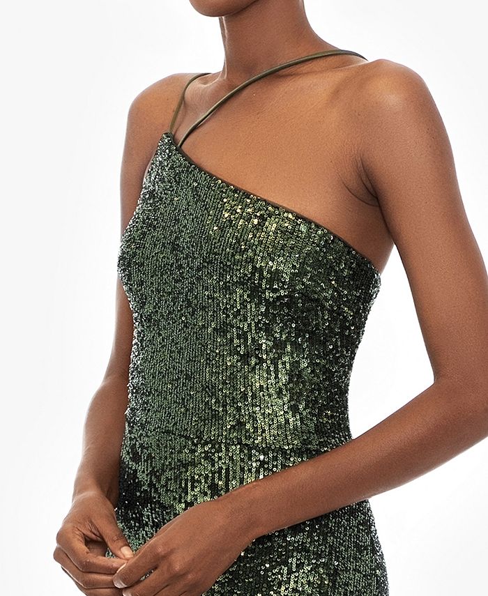 XSCAPE Women's AsymmetricNeck OneStrap Sequin Dress Macy's