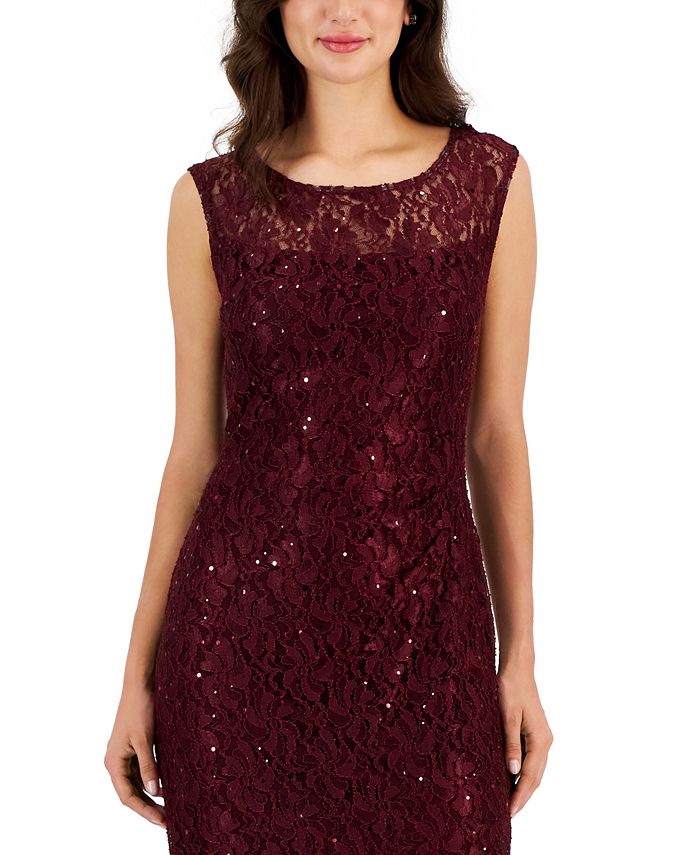 Connected Women's Sequined-Lace Boat-Neck Maxi Dress - Macy's