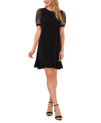 CeCe - Women's Mixed-Media Puff-Sleeve Dress