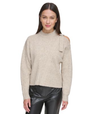 DKNY Women s Mixed Stitch Cold Shoulder Sweater Macy s