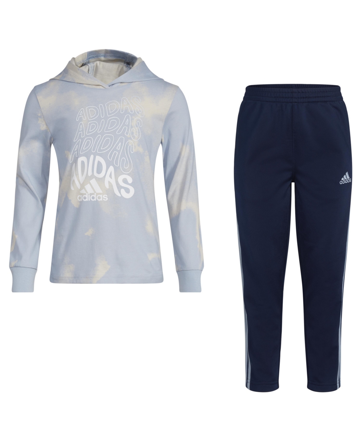 Adidas Originals Toddler Boys Long Sleeve Hooded Printed T-shirt And Pants, 2 Piece Set In Wonder Blue