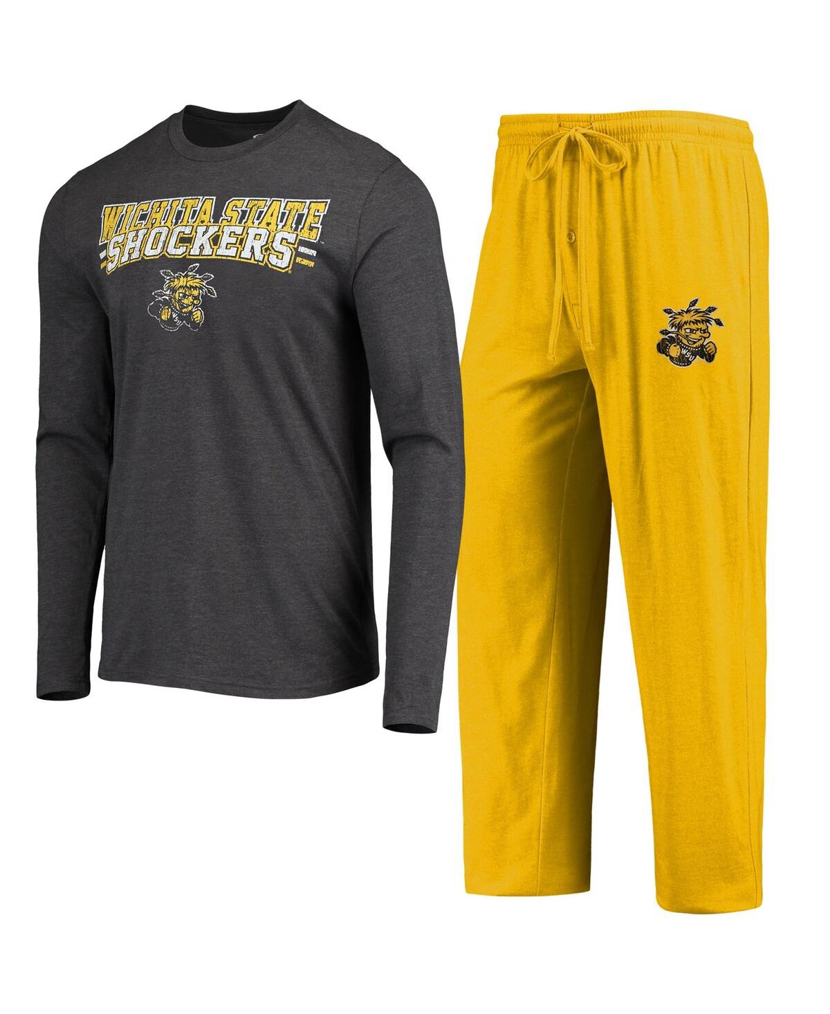 Shop Concepts Sport Men's  Yellow, Heathered Charcoal Wichita State Shockers Meter Long Sleeve T-shirt And In Yellow,heathered Charcoal