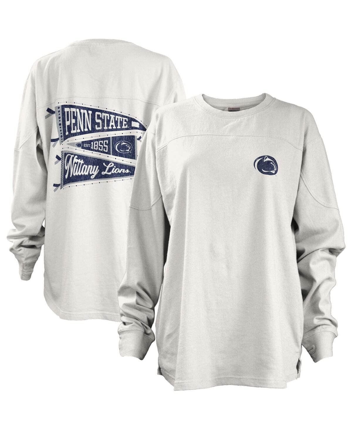 Women's Pressbox White Penn State Nittany Lions Pennant Stack Oversized Long Sleeve T-shirt - White