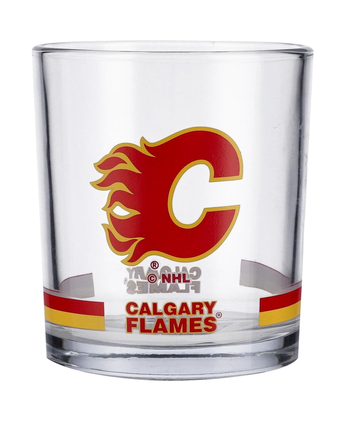 Memory Company Calgary Flames 10 oz Banded Rocks Glass In Clear