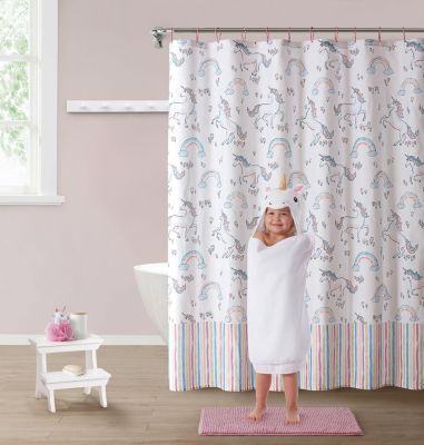 Complete Juvi Unicorns Themed Fabric 5 Piece Shower Curtain Bathroom Set