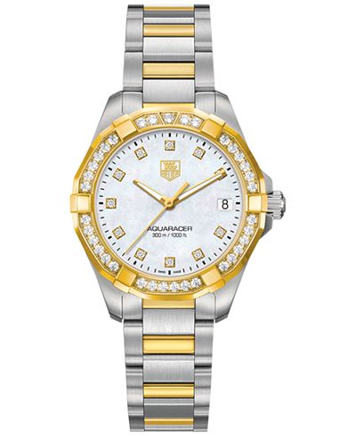 TAG Heuer Women's Swiss Aquaracer Diamond (3/5 ct. t.w.) Two-Tone Stainless Steel Bracelet Watch 32mm WAY1353.BD0917