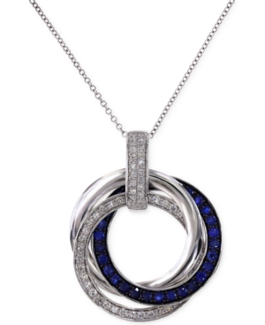 image of Royale Bleu by Effy Sapphire (1/3 ct. t.w.) and Diamond (1/4 ct. t.w.) Circle Pendant Necklace in 14K White Gold