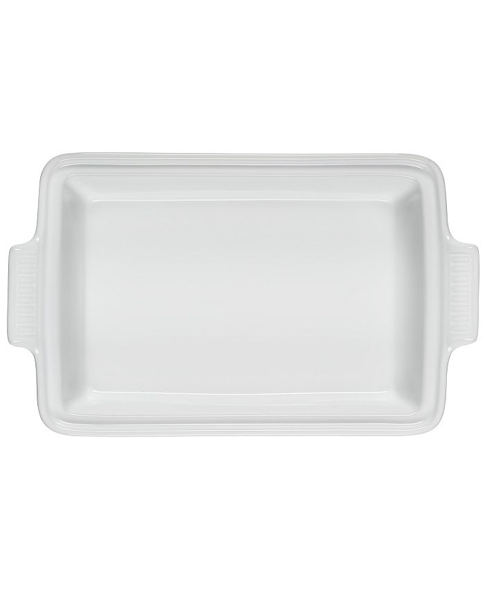 Le Creuset 4 Quart Stoneware Covered Rectangular Casserole with Marble Applique - White - 4.5 Quart