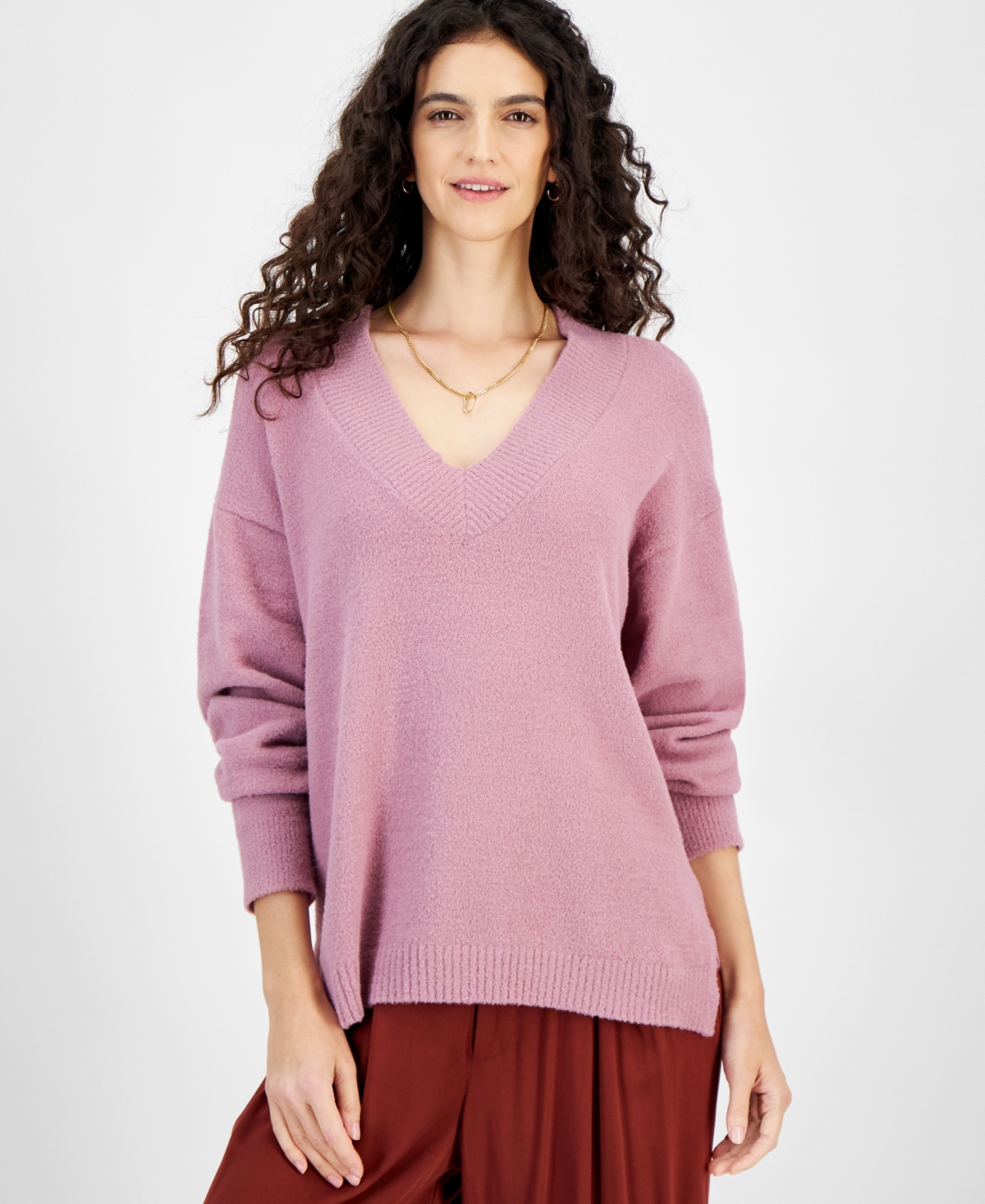 And Now This Women's Raglan-sleeve V-neck Sweater, Created For Macy's In Saxifrage
