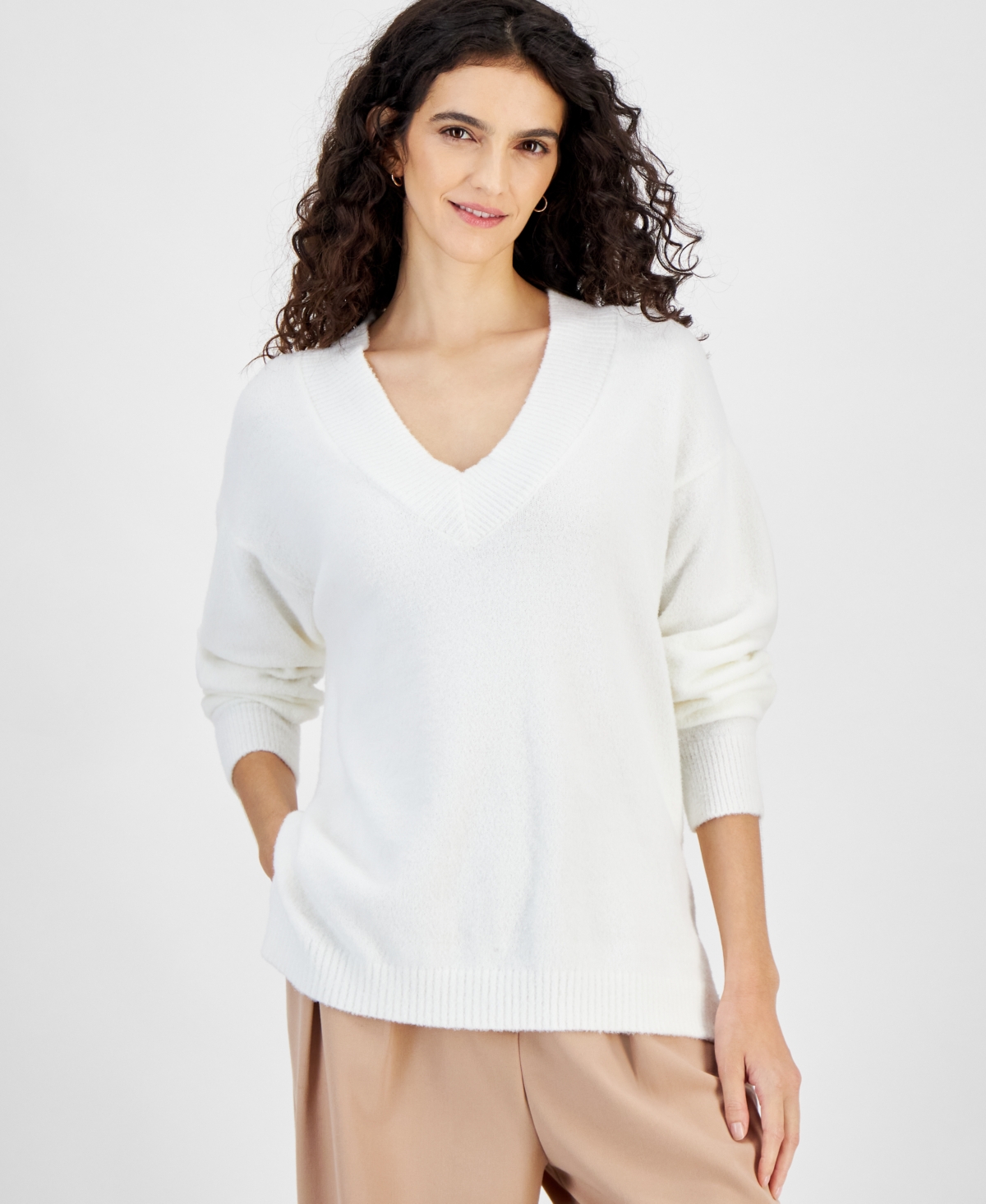 And Now This Women's Raglan-sleeve V-neck Sweater, Created For Macy's In Calla Lily