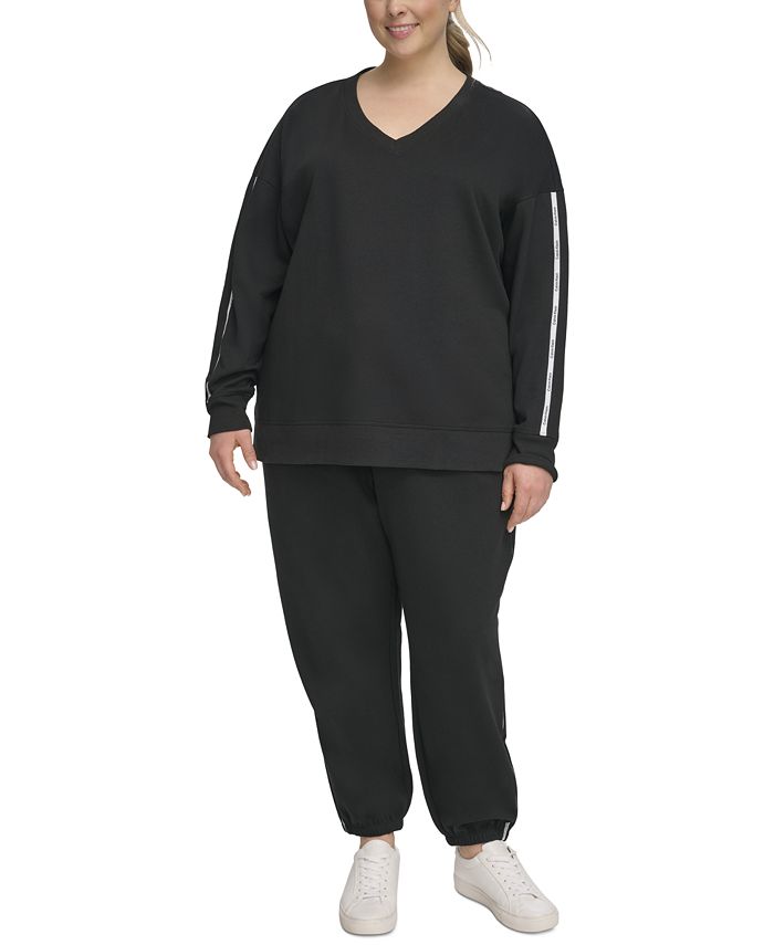 Calvin Klein Plus Size Minimal Logo Tape V-Neck Sweatshirt - Macy's